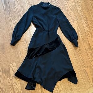 Teri Jon Elegant Black Asymmetrical Dress with Velvet Accents